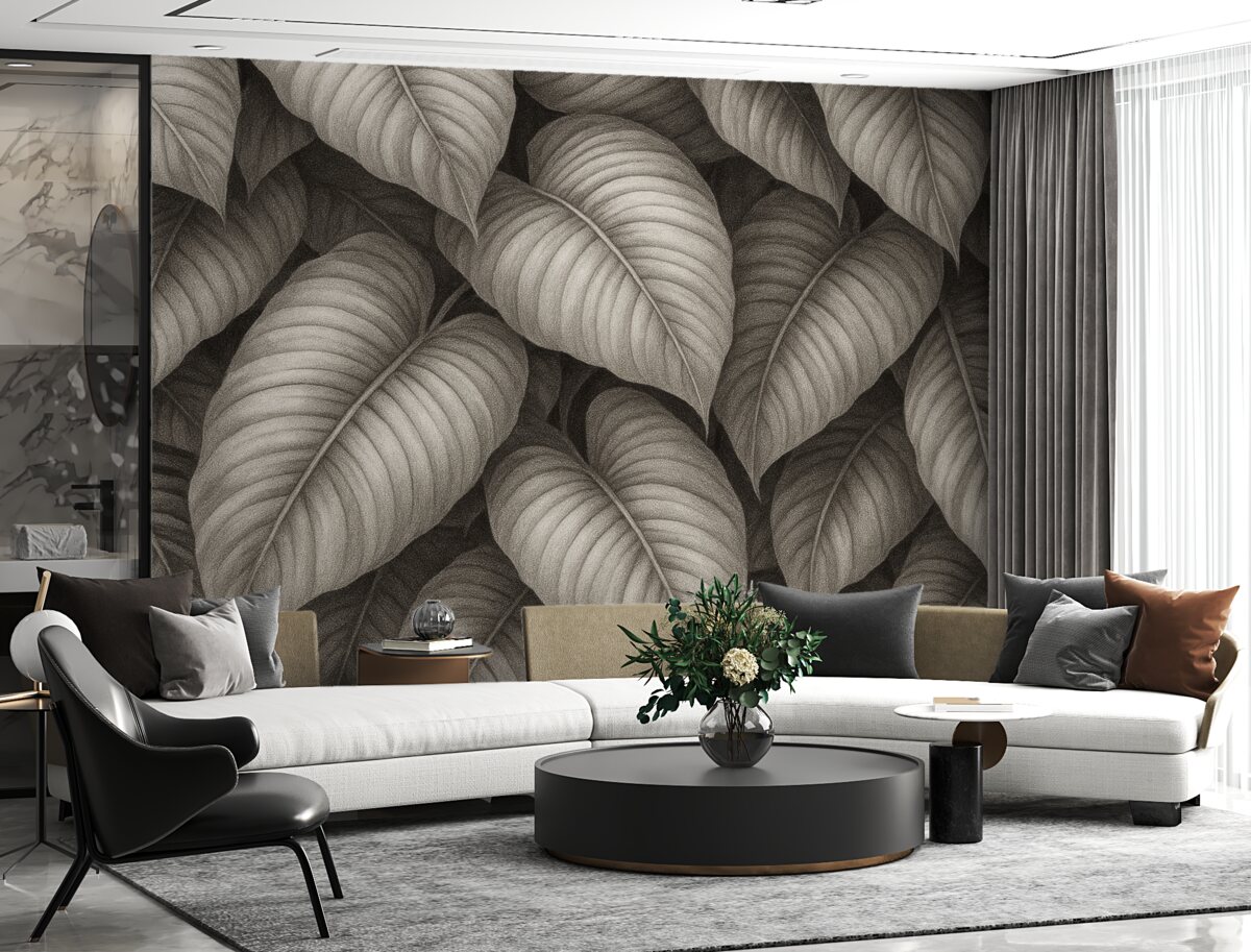 Fototapeta Jednokolorowy obraz tropikalnych liści.