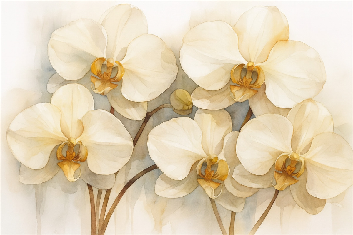 Fototapeta Białe orchidee w stylu akwareli.