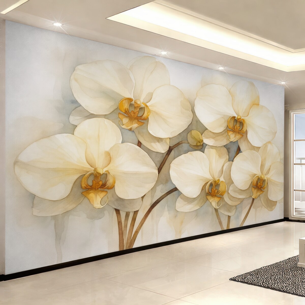 Fototapeta Białe orchidee w stylu akwareli.