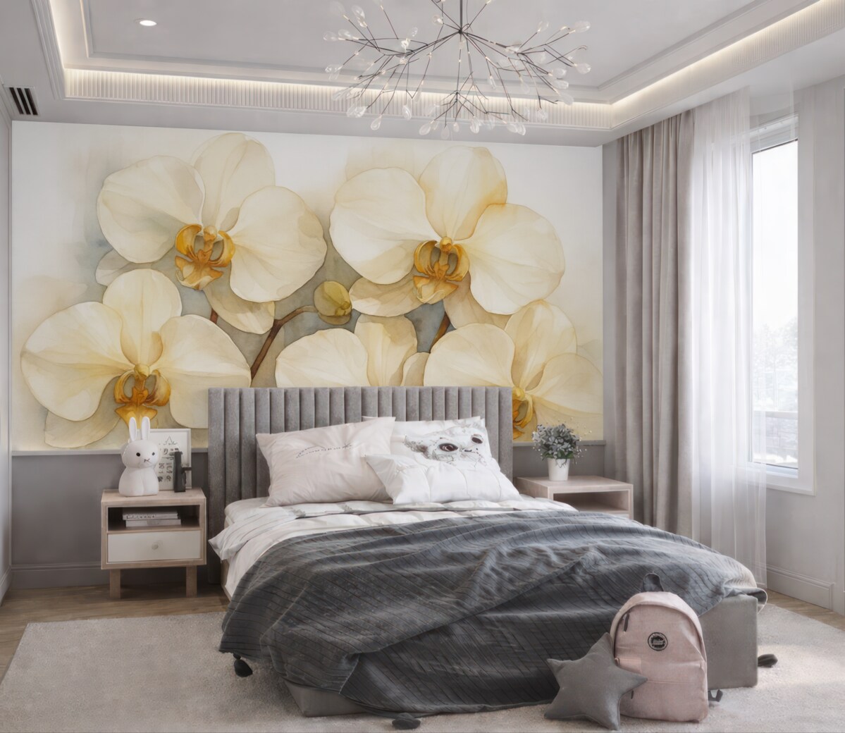 Fototapeta Białe orchidee w stylu akwareli.