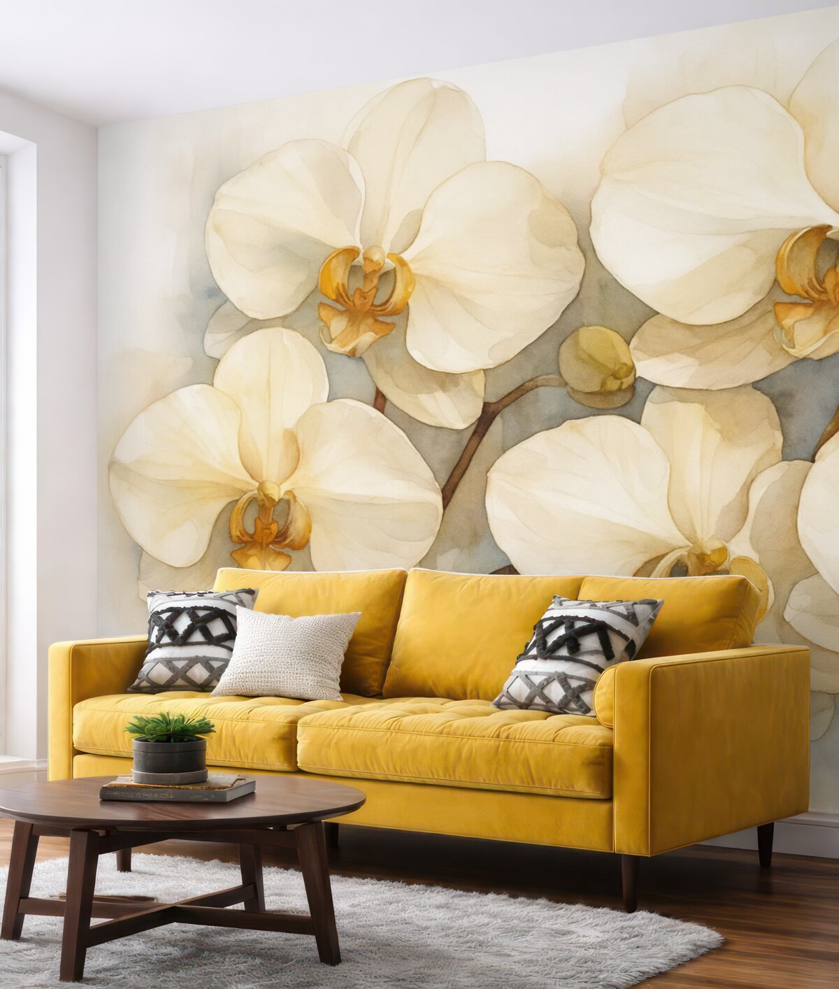 Fototapeta Białe orchidee w stylu akwareli.