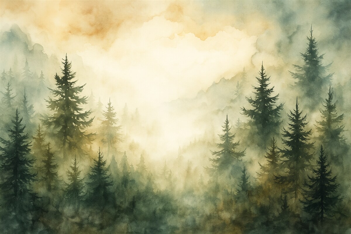 Fototapeta Obraz odwzorowujący las akwarelowy.