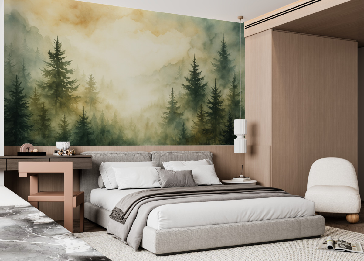 Fototapeta Obraz odwzorowujący las akwarelowy.