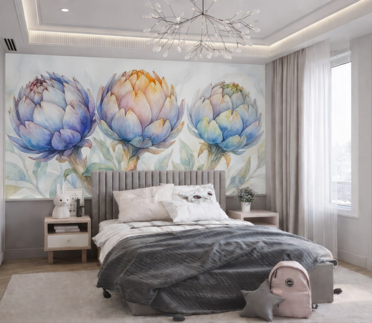 Fototapeta Urokliwy obraz karczochów, w technice akwarelowej, wielobarwny.