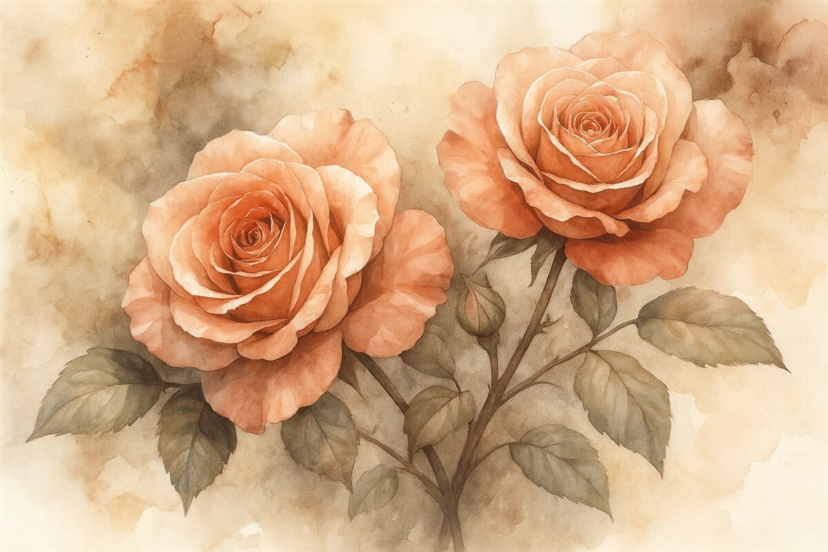 Fototapeta Cudowne czerwone róże w technice akwareli, florystyczne, jasne barwy.