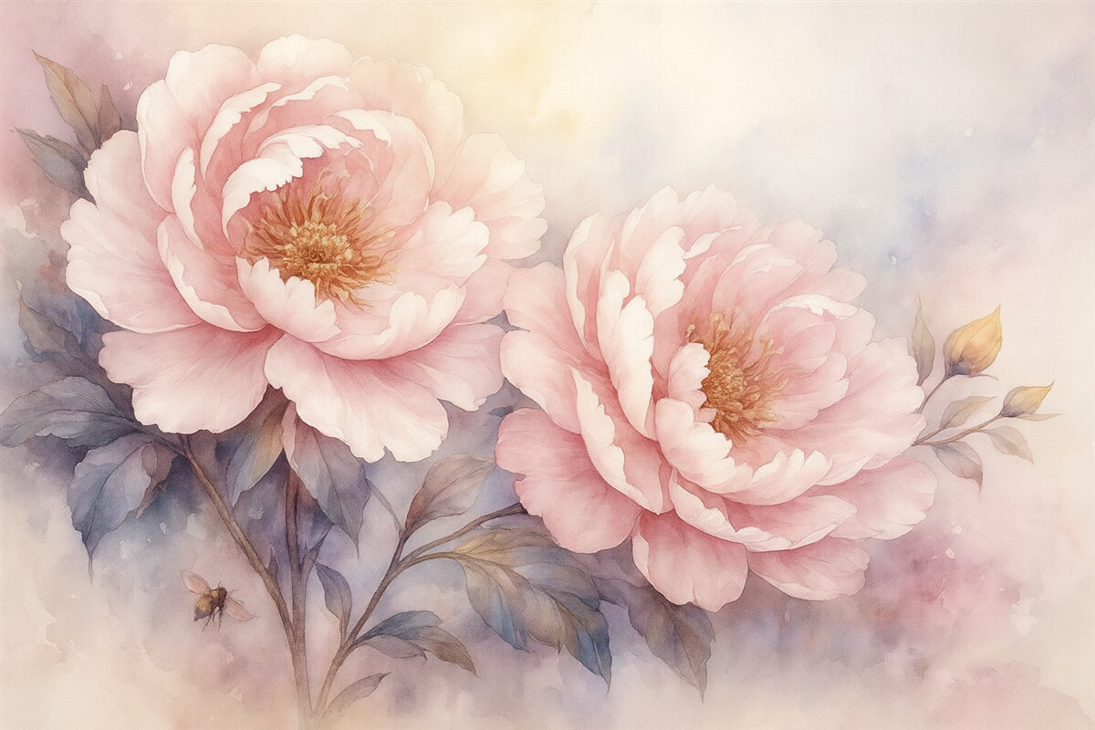 Fototapeta Piwonie w kolorze różowym w stylu akwarelowym.