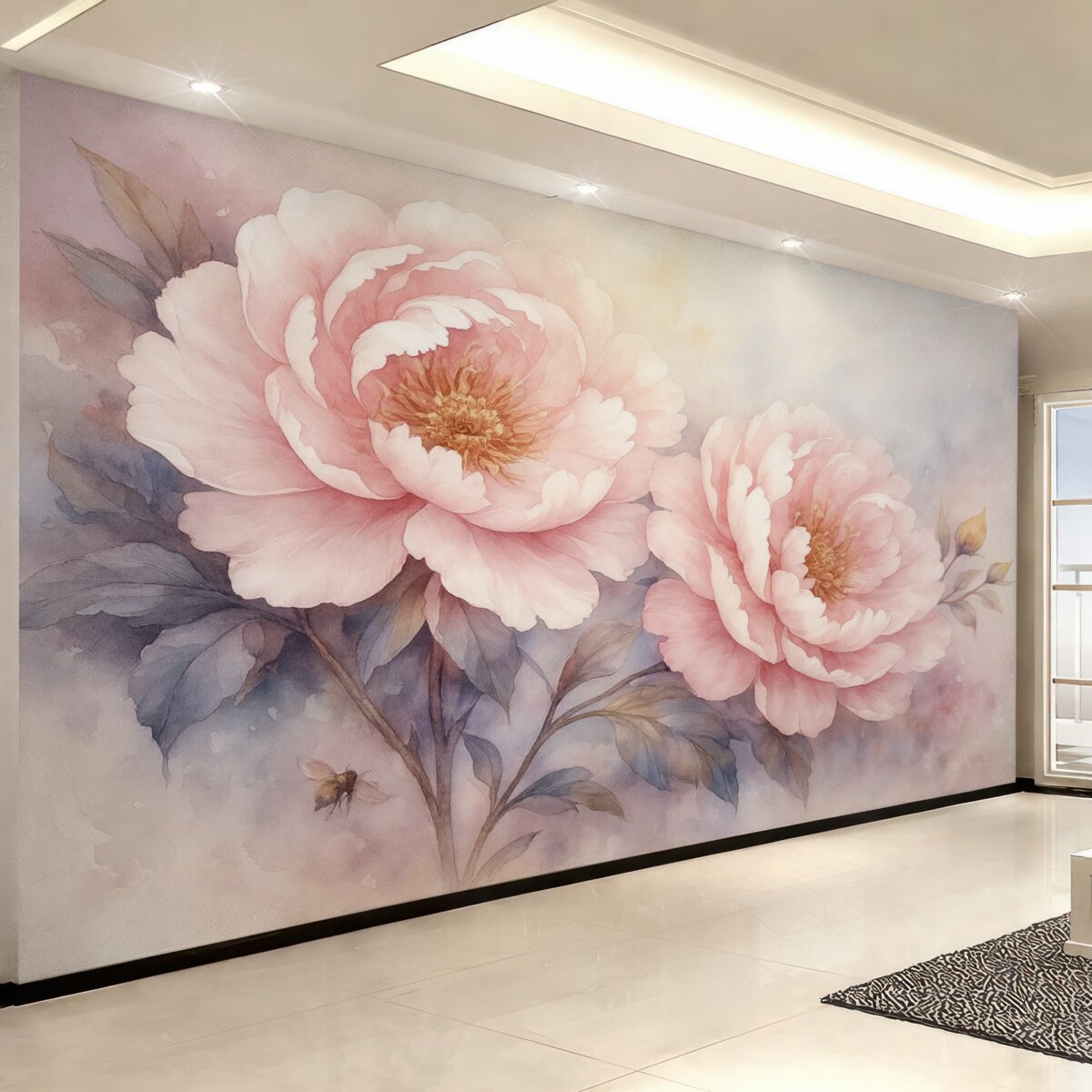 Fototapeta Piwonie w kolorze różowym w stylu akwarelowym.