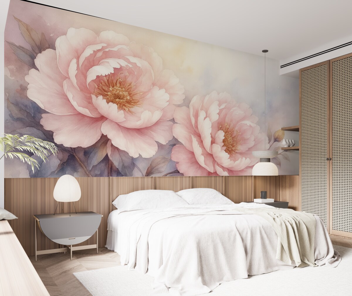 Fototapeta Piwonie w kolorze różowym w stylu akwarelowym.