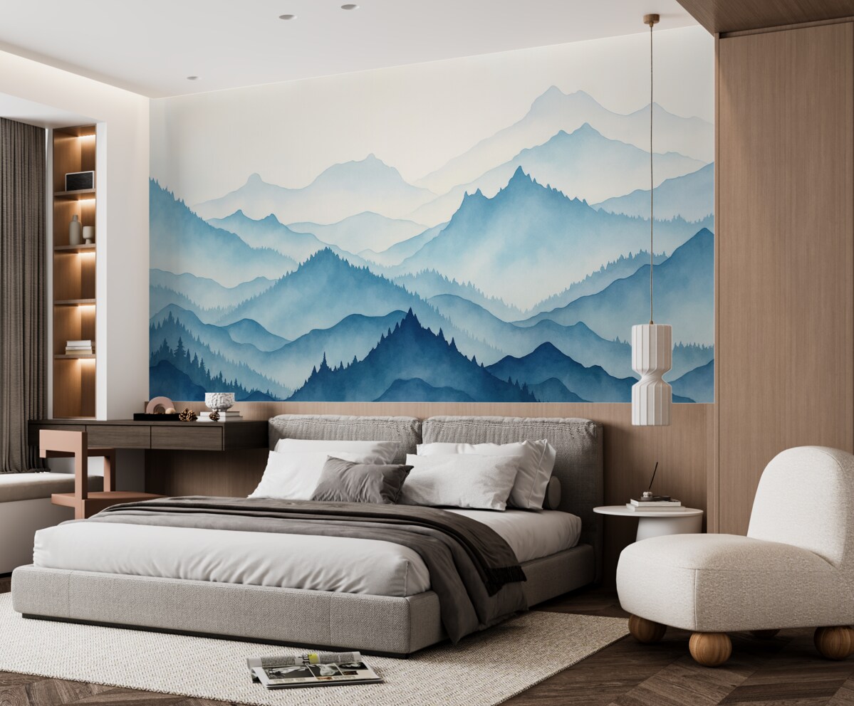 Fototapeta Góry przypominające błękitne tonacje akwareli.