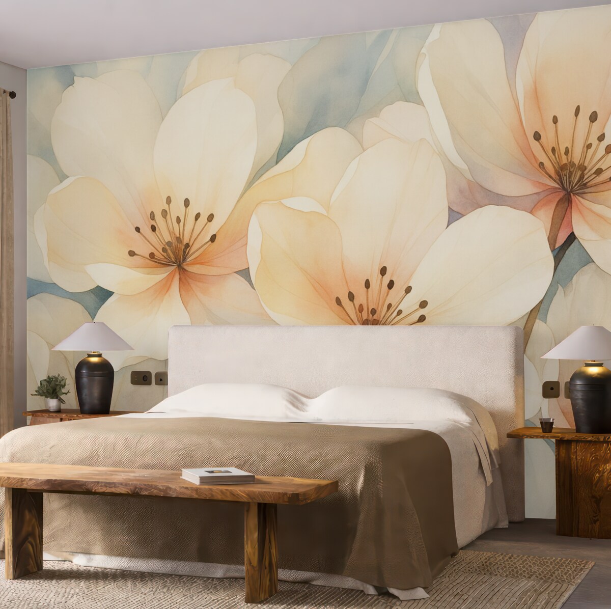 Fototapeta Kwiaty o dużych płatkach naśladujące akwarelę.