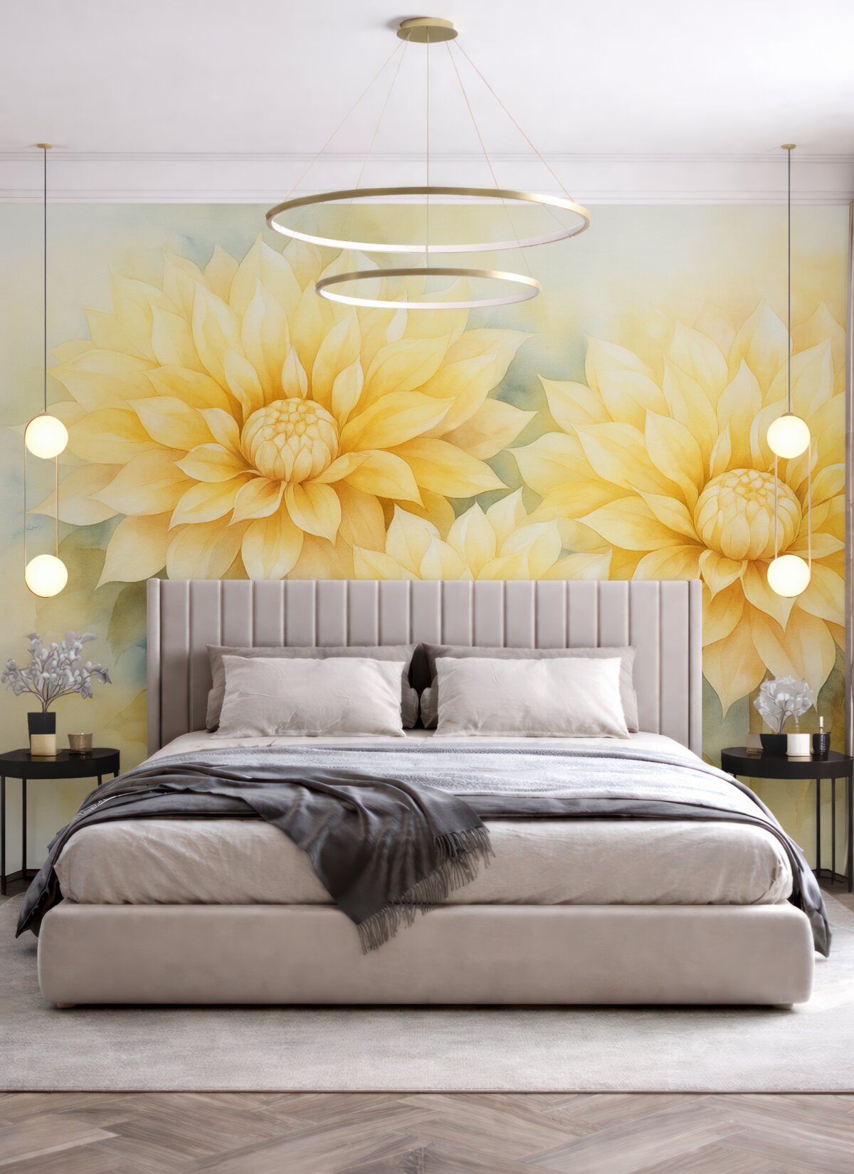 Fototapeta Żółte chryzantemy przypominające akwarelę.