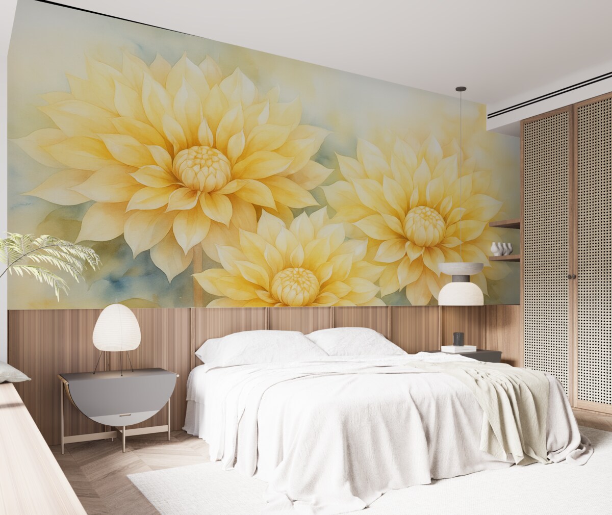 Fototapeta Żółte chryzantemy przypominające akwarelę.