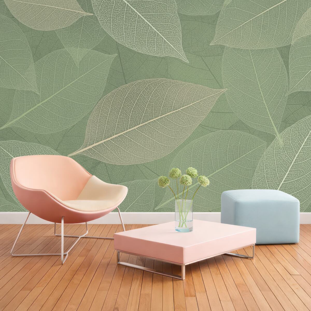 Fototapeta zbliżenie liści z nerwami w jasnych odcieniach zieleni