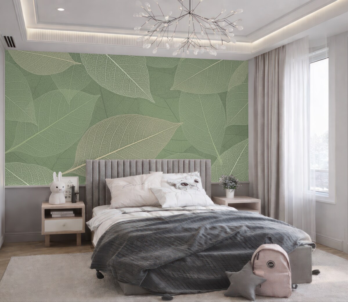 Fototapeta zbliżenie liści z nerwami w jasnych odcieniach zieleni