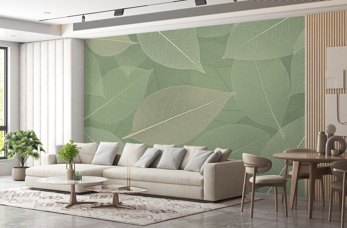 Fototapeta zbliżenie liści z nerwami w jasnych odcieniach zieleni