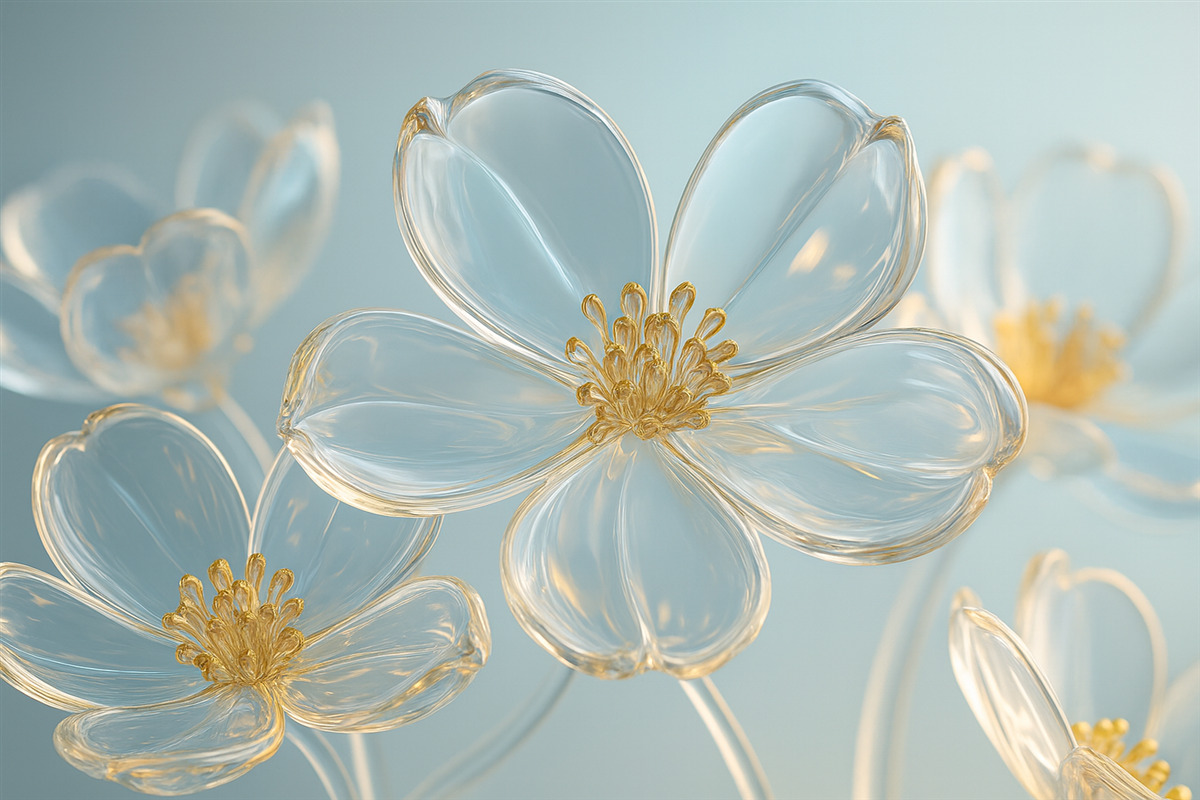 Fototapeta spore szklane kwiaty w granatowych tonacjach