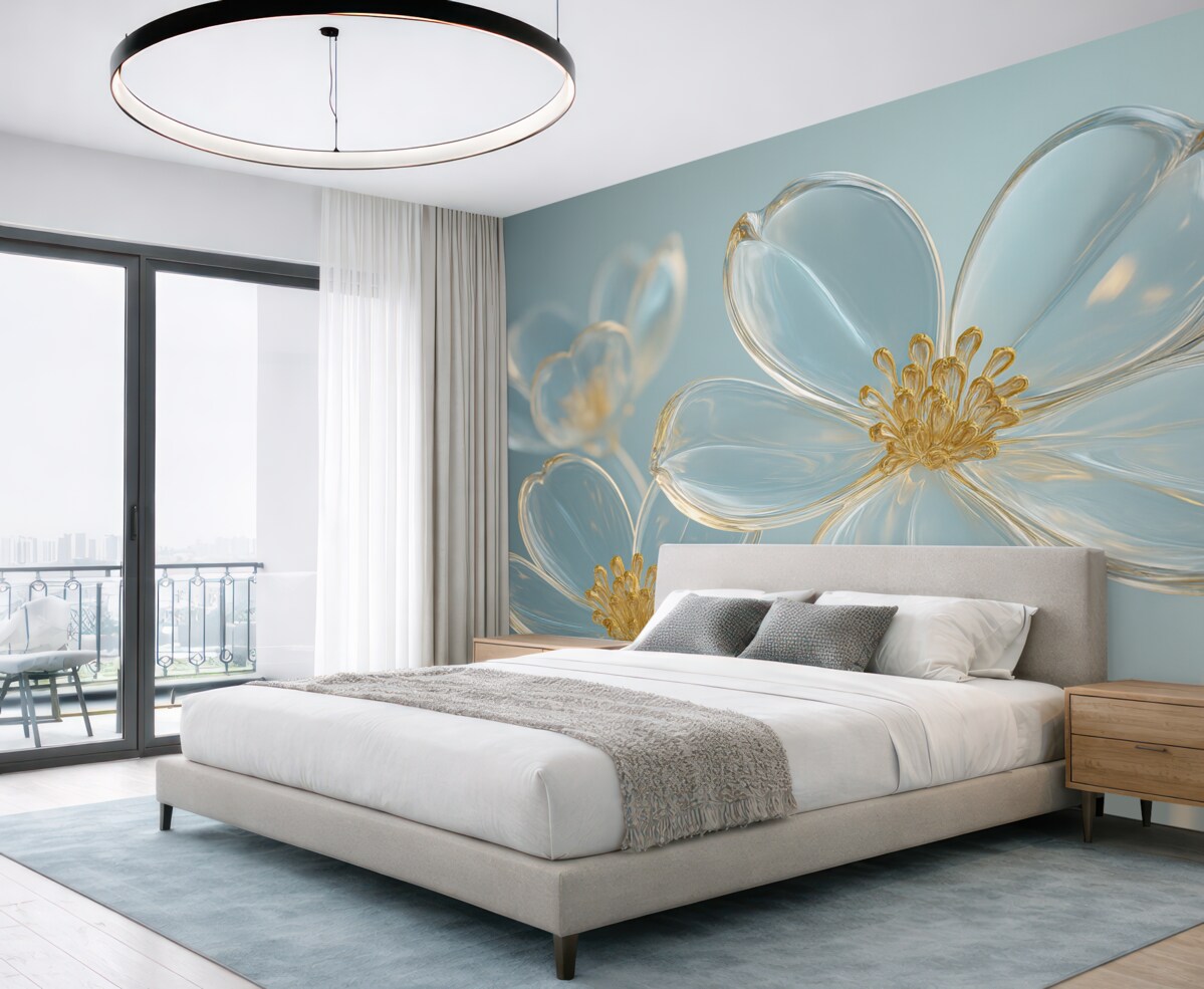 Fototapeta spore szklane kwiaty w granatowych tonacjach