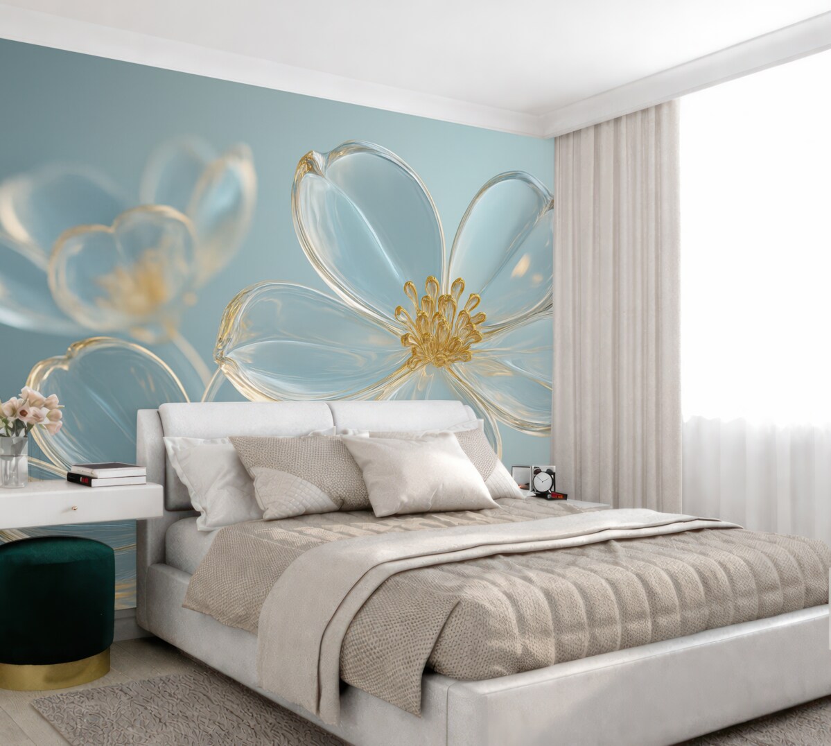 Fototapeta spore szklane kwiaty w granatowych tonacjach