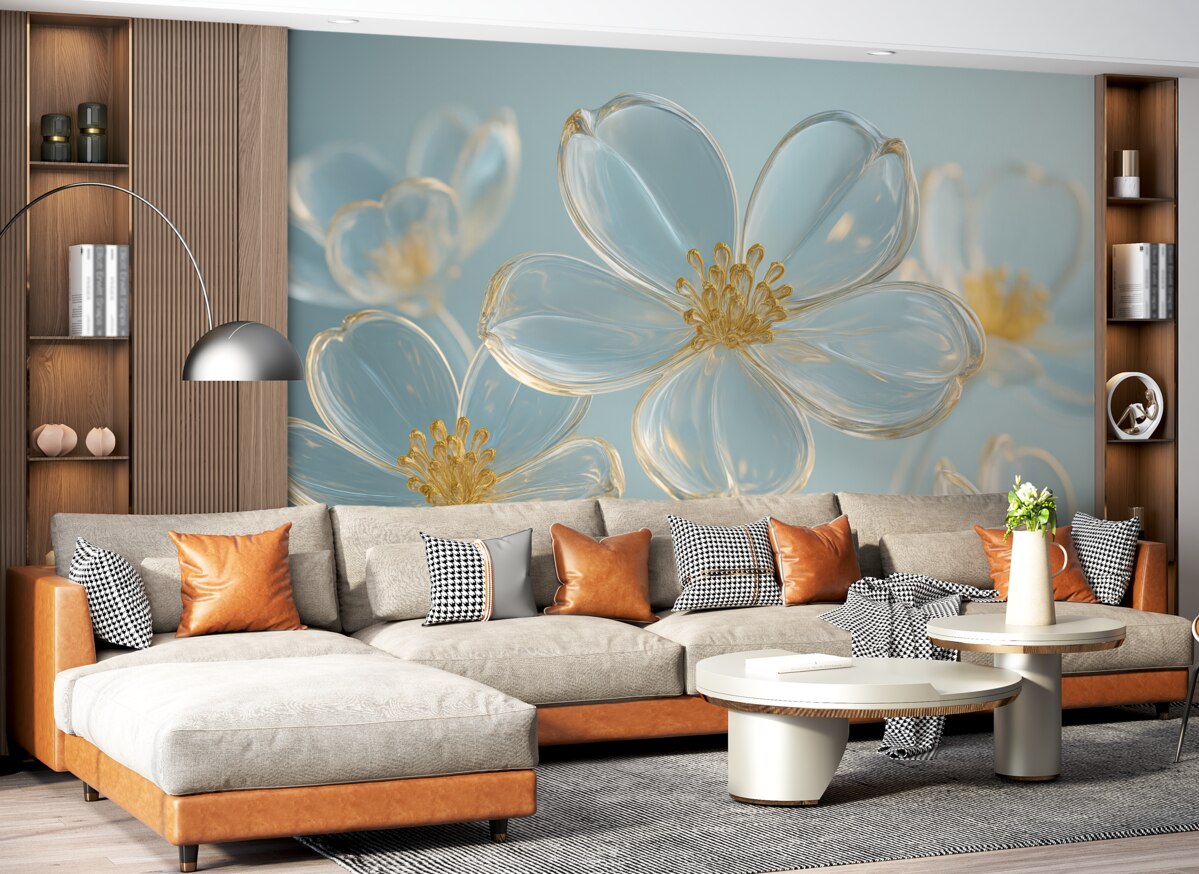 Fototapeta spore szklane kwiaty w granatowych tonacjach