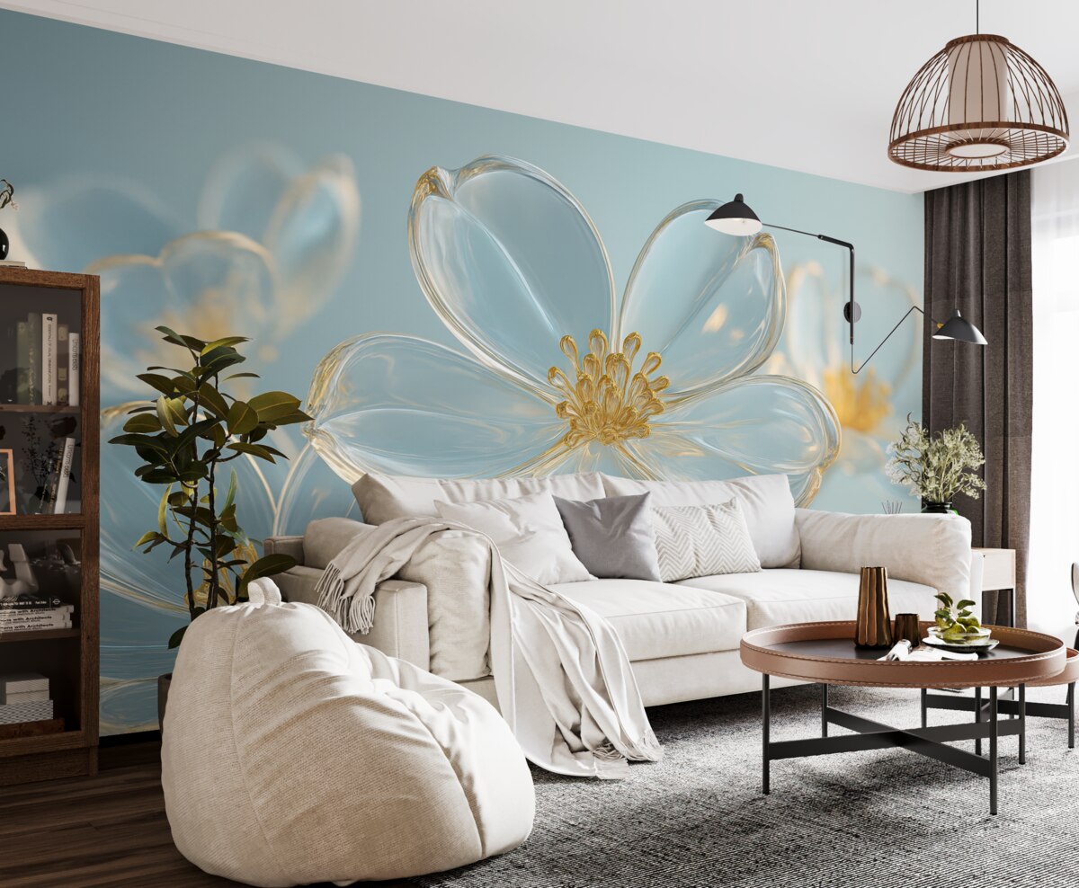 Fototapeta spore szklane kwiaty w granatowych tonacjach