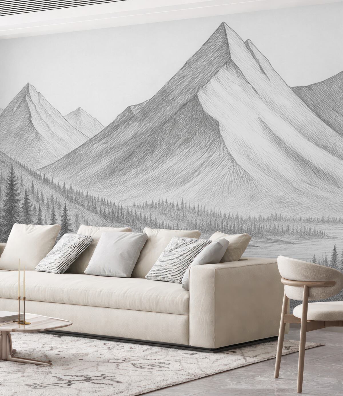 Fototapeta Góry i las, narysowane przy pomocy ołówka.