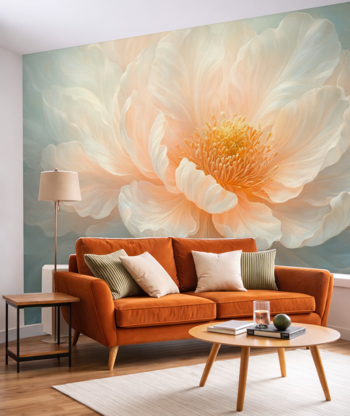 Fototapeta Fantasijna, lekka wizja dużego, subtelnego kwiatu w delikatnych pastelowych tonach.