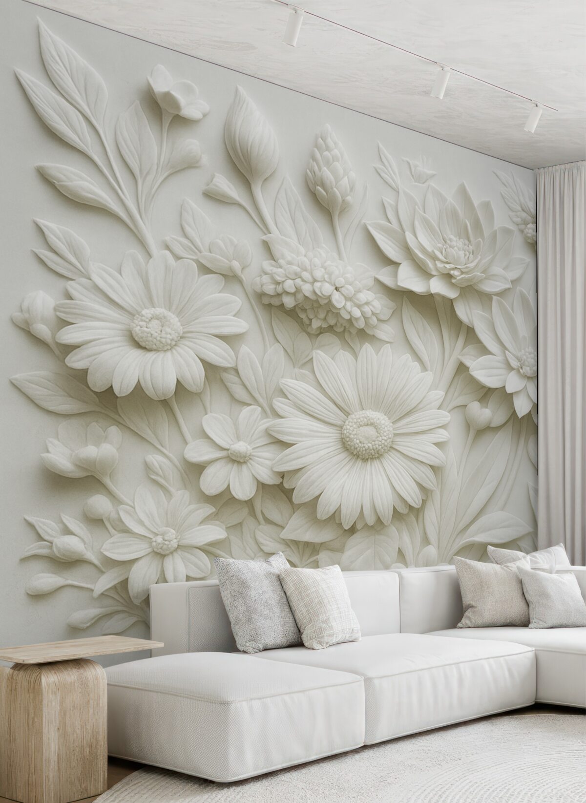 Fototapeta Tapeta w stylu rzeźby płaskiej z ogrodowymi kwiatami.