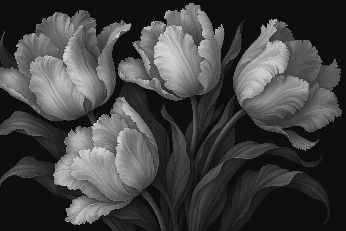 Fototapeta Czarno-białe tulipany w realistycznym stylu fotograficznym.
