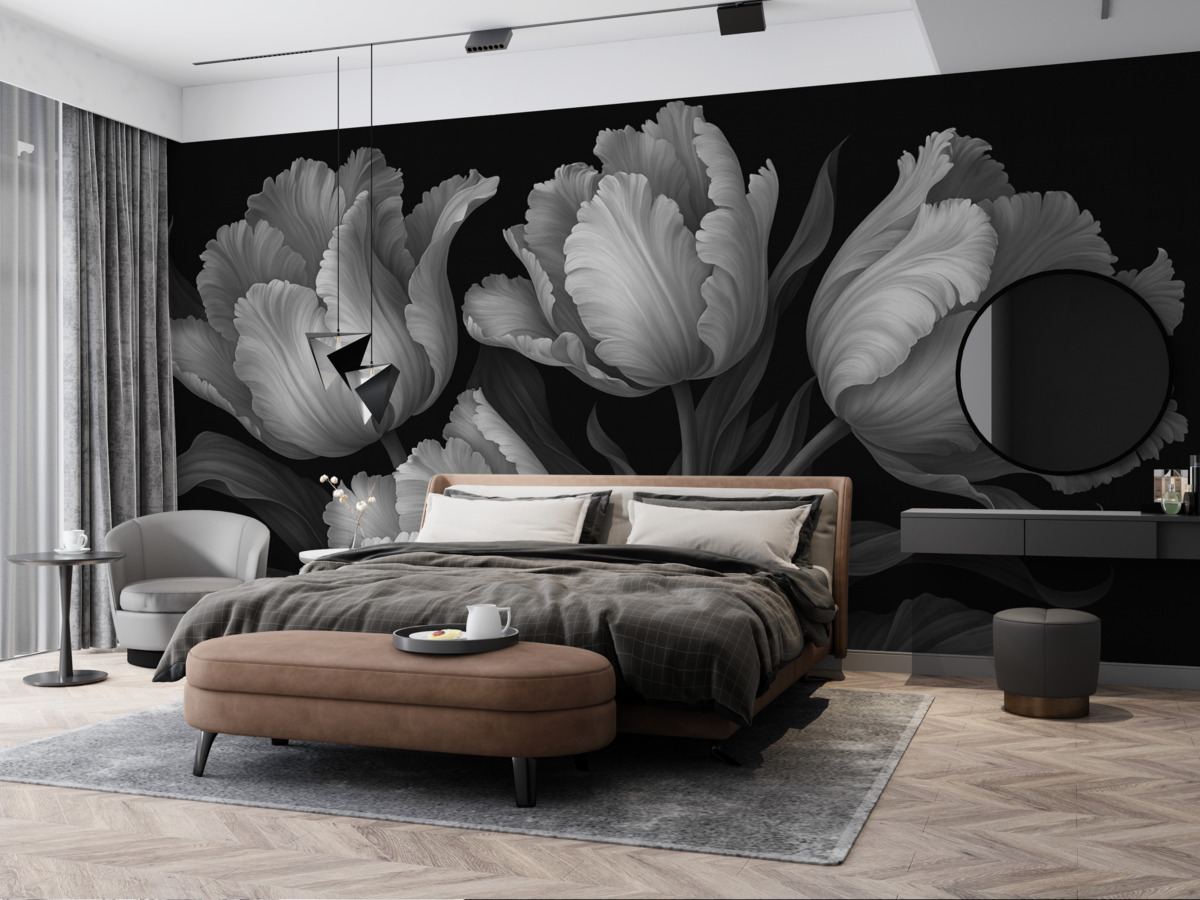 Fototapeta Czarno-białe tulipany w realistycznym stylu fotograficznym.