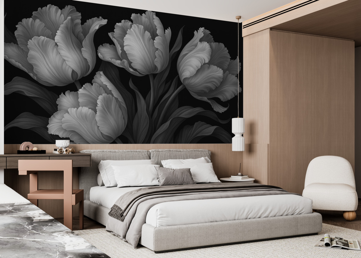 Fototapeta Czarno-białe tulipany w realistycznym stylu fotograficznym.