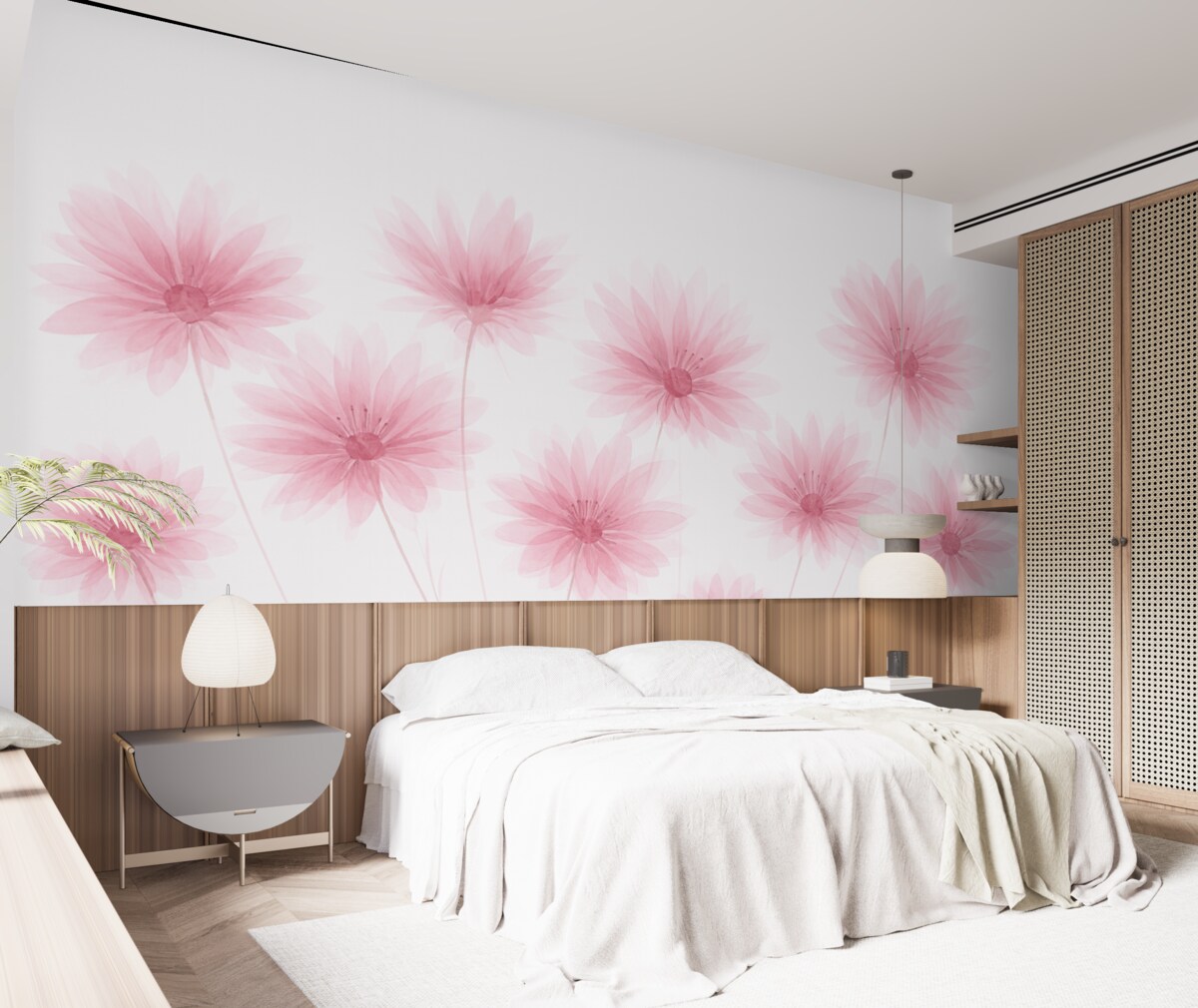 Fototapeta Różowe kwiaty na jasnej powierzchni.