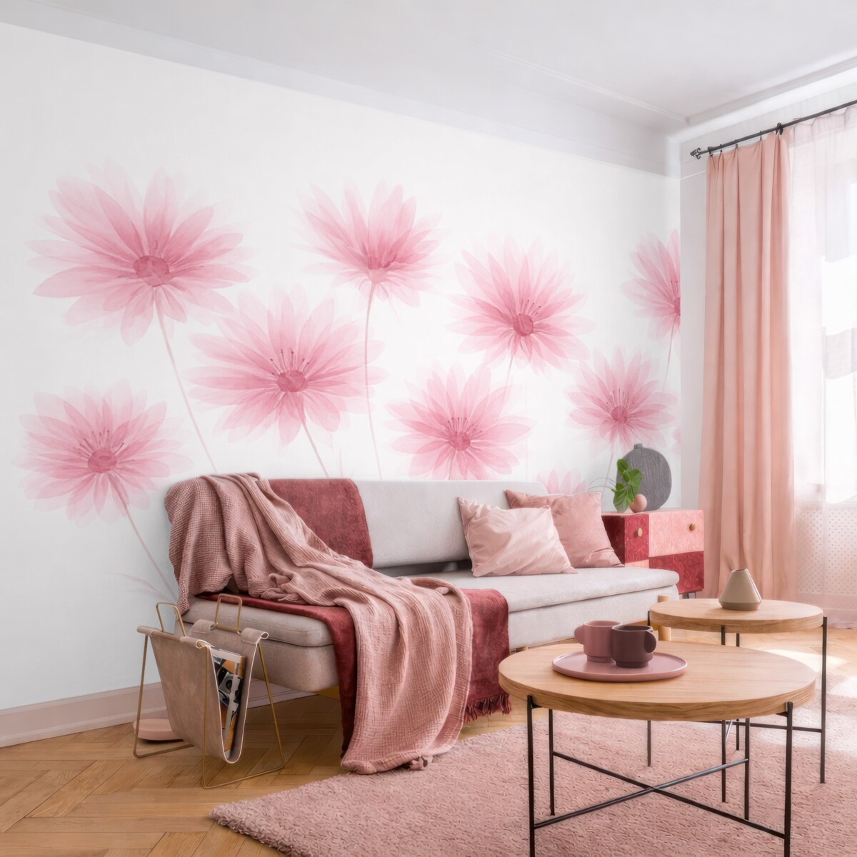 Fototapeta Różowe kwiaty na jasnej powierzchni.