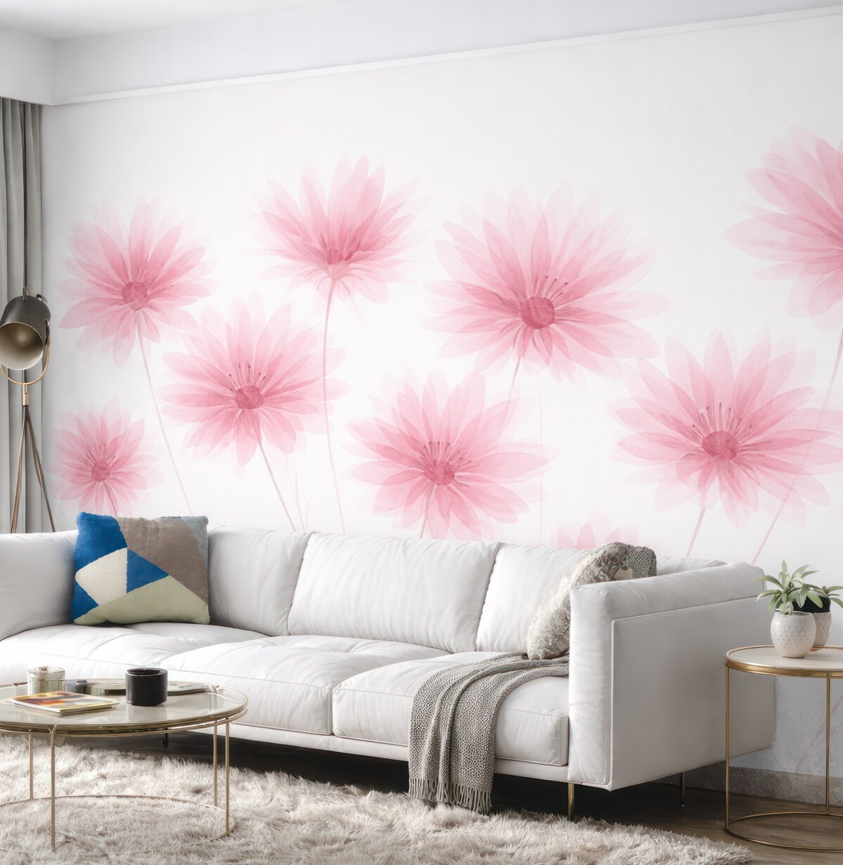 Fototapeta Różowe kwiaty na jasnej powierzchni.