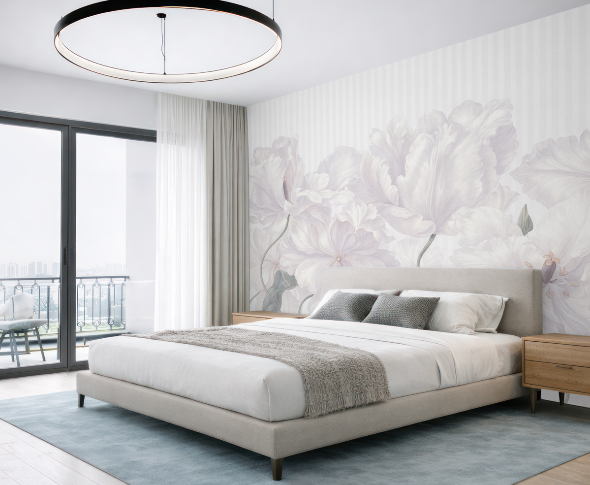 Fototapeta Subtelne różowe kwiaty na prążkowanym tle.