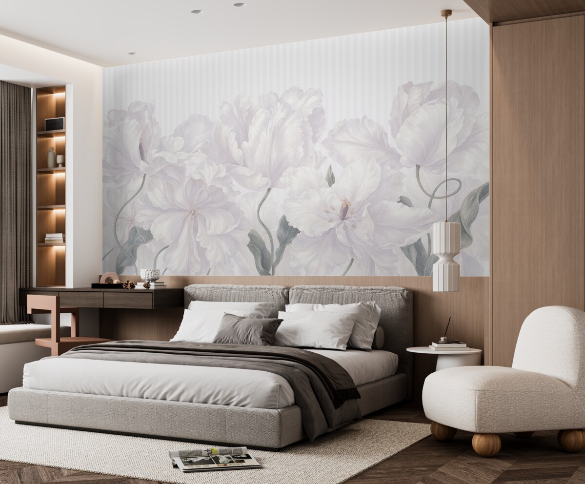 Fototapeta Subtelne różowe kwiaty na prążkowanym tle.