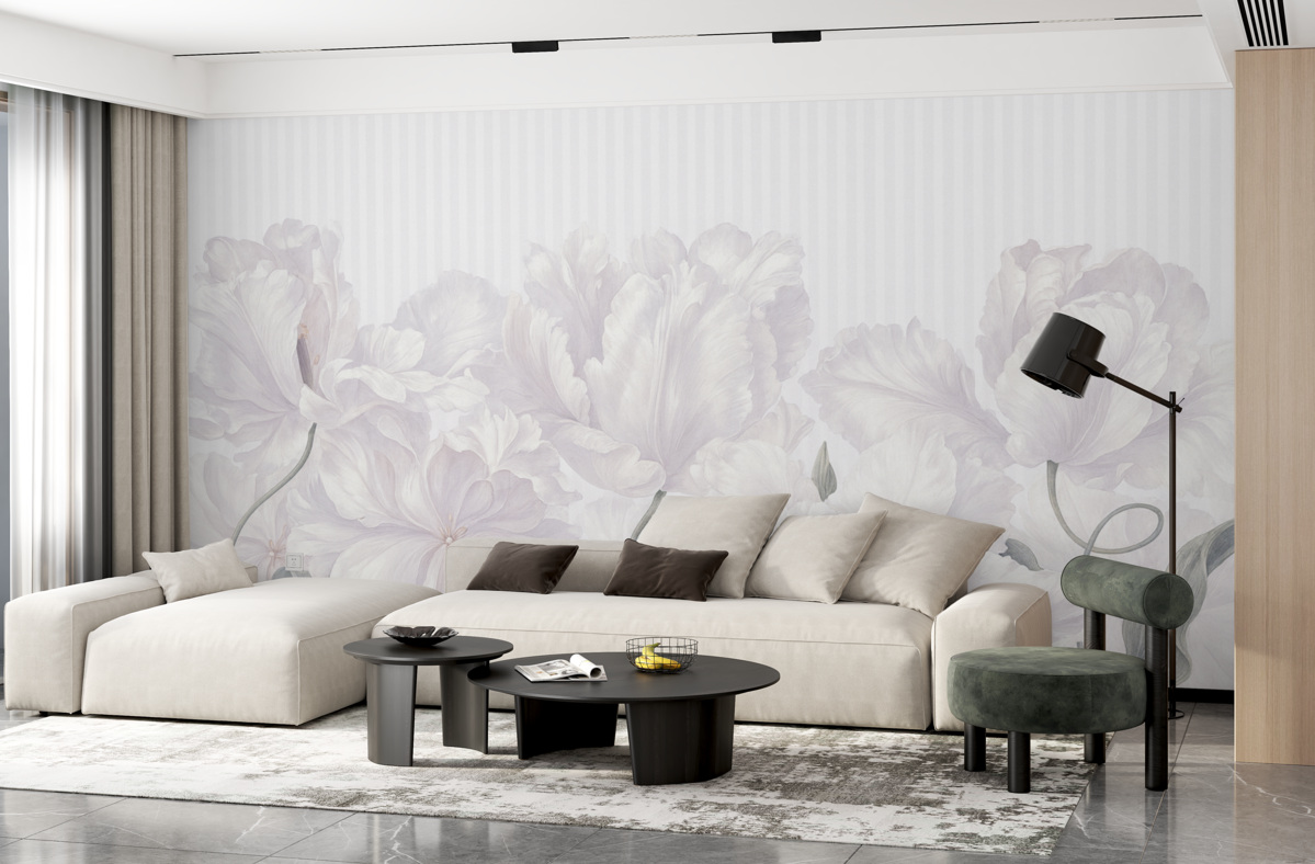 Fototapeta Subtelne różowe kwiaty na prążkowanym tle.