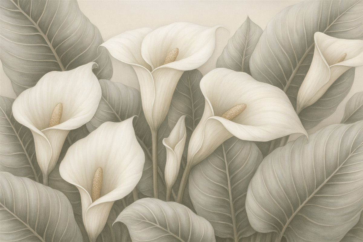 Fototapeta lilie kalie na tle liści