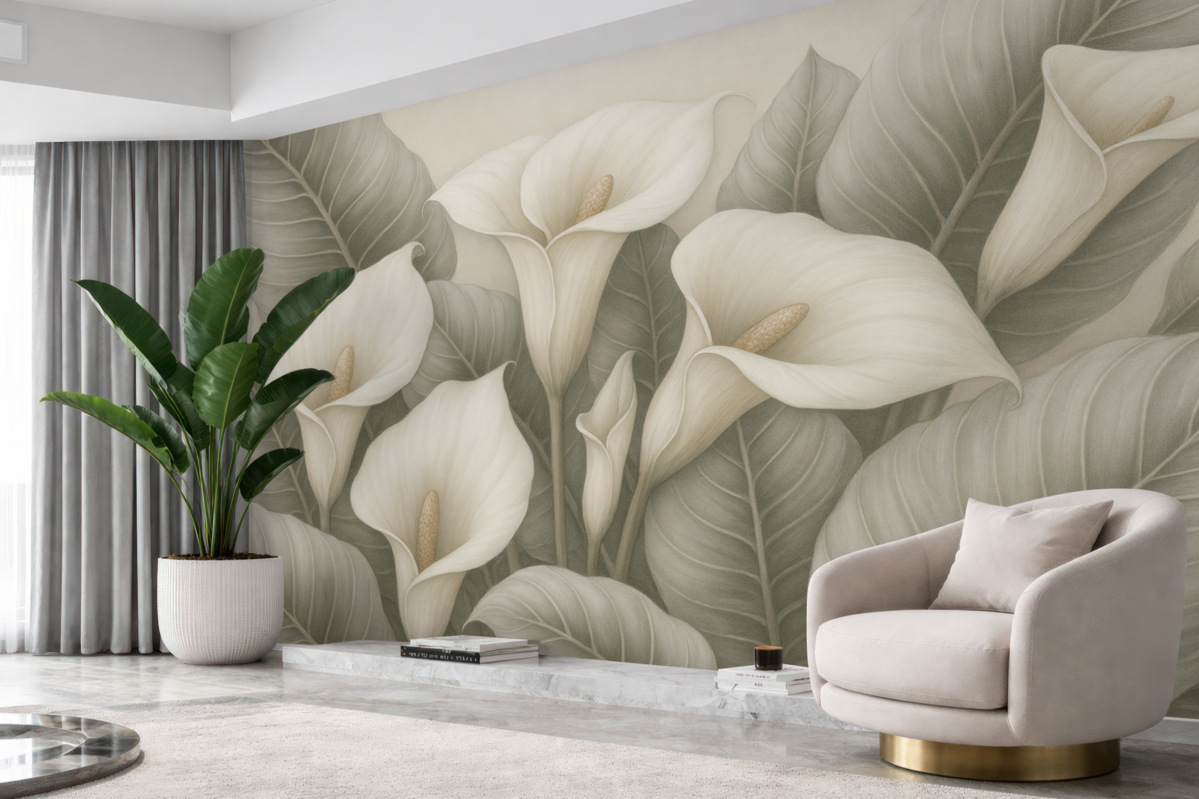 Fototapeta lilie kalie na tle liści