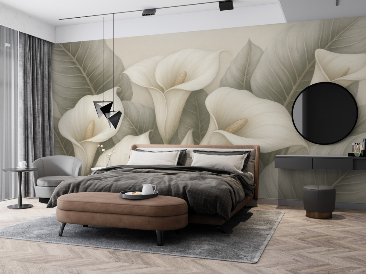 Fototapeta lilie kalie na tle liści