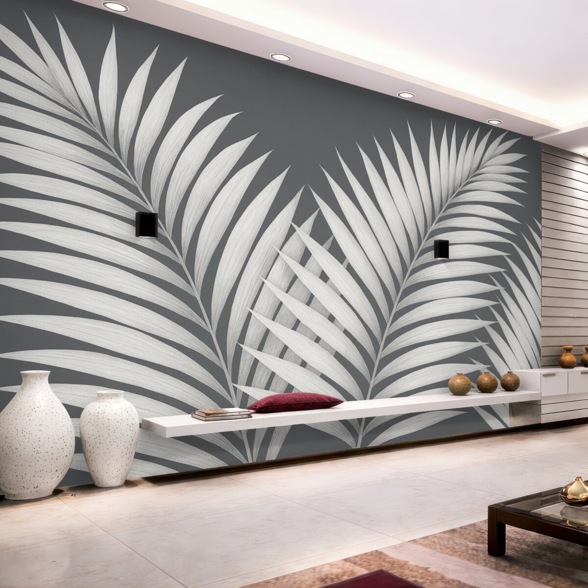 Fototapeta Liście palmowe z zadrzewieniem.