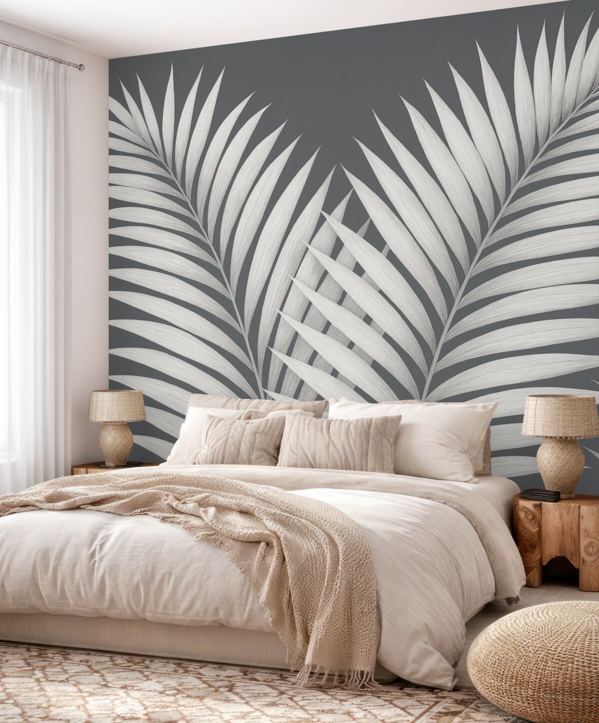 Fototapeta Liście palmowe z zadrzewieniem.