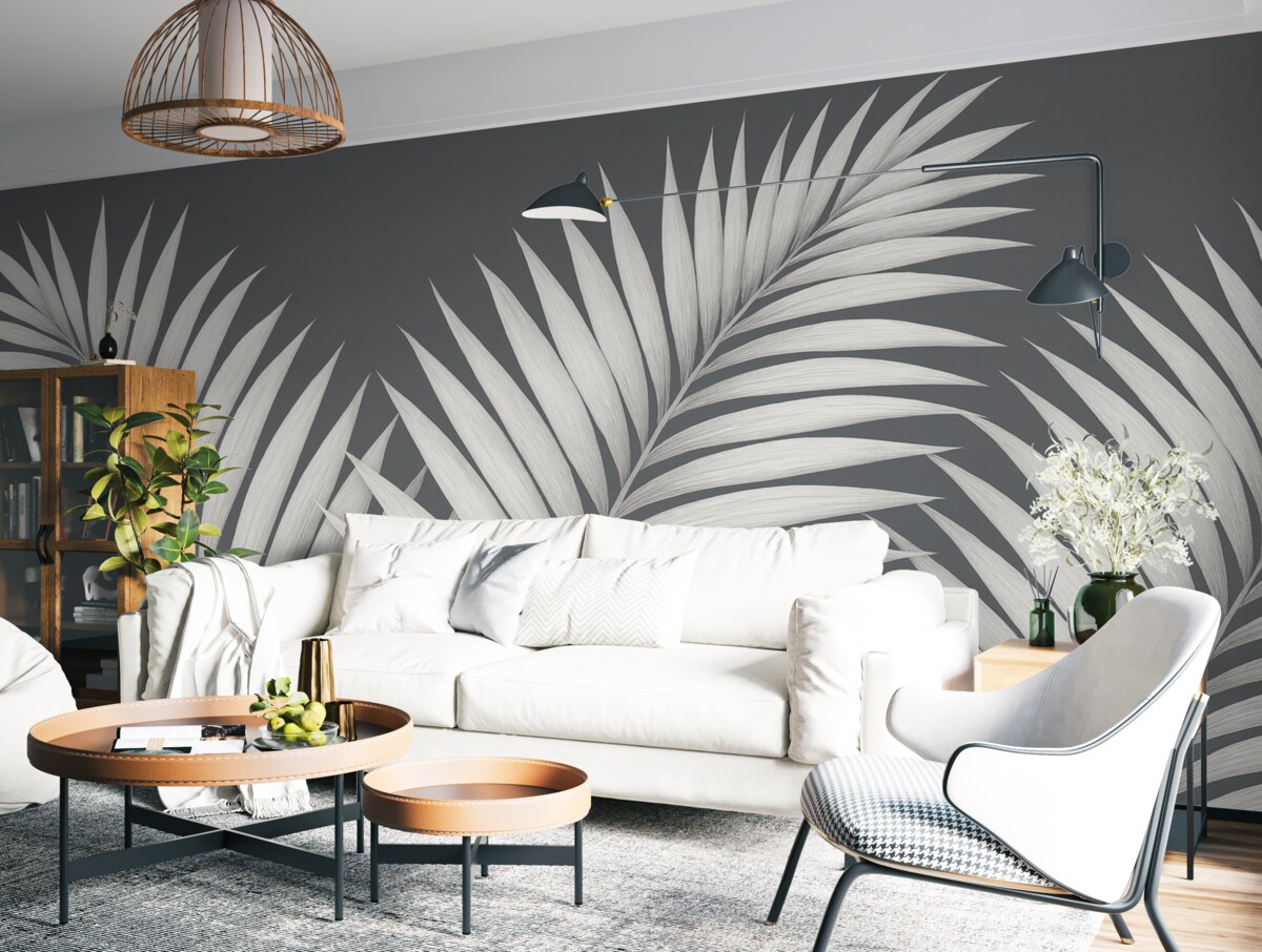 Fototapeta Liście palmowe z zadrzewieniem.