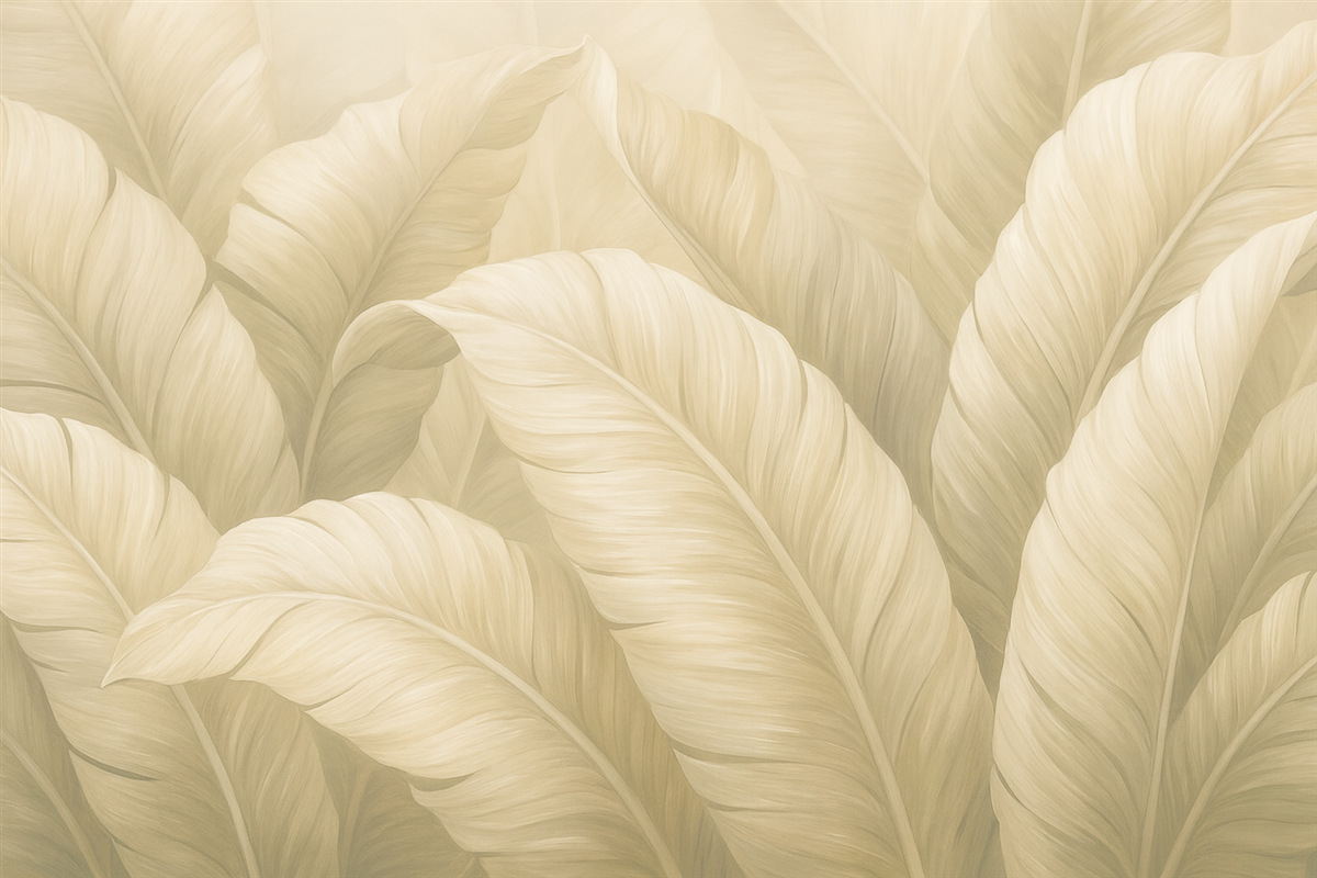 Fototapeta Ogromne kremowe liście drzewa bananowego.