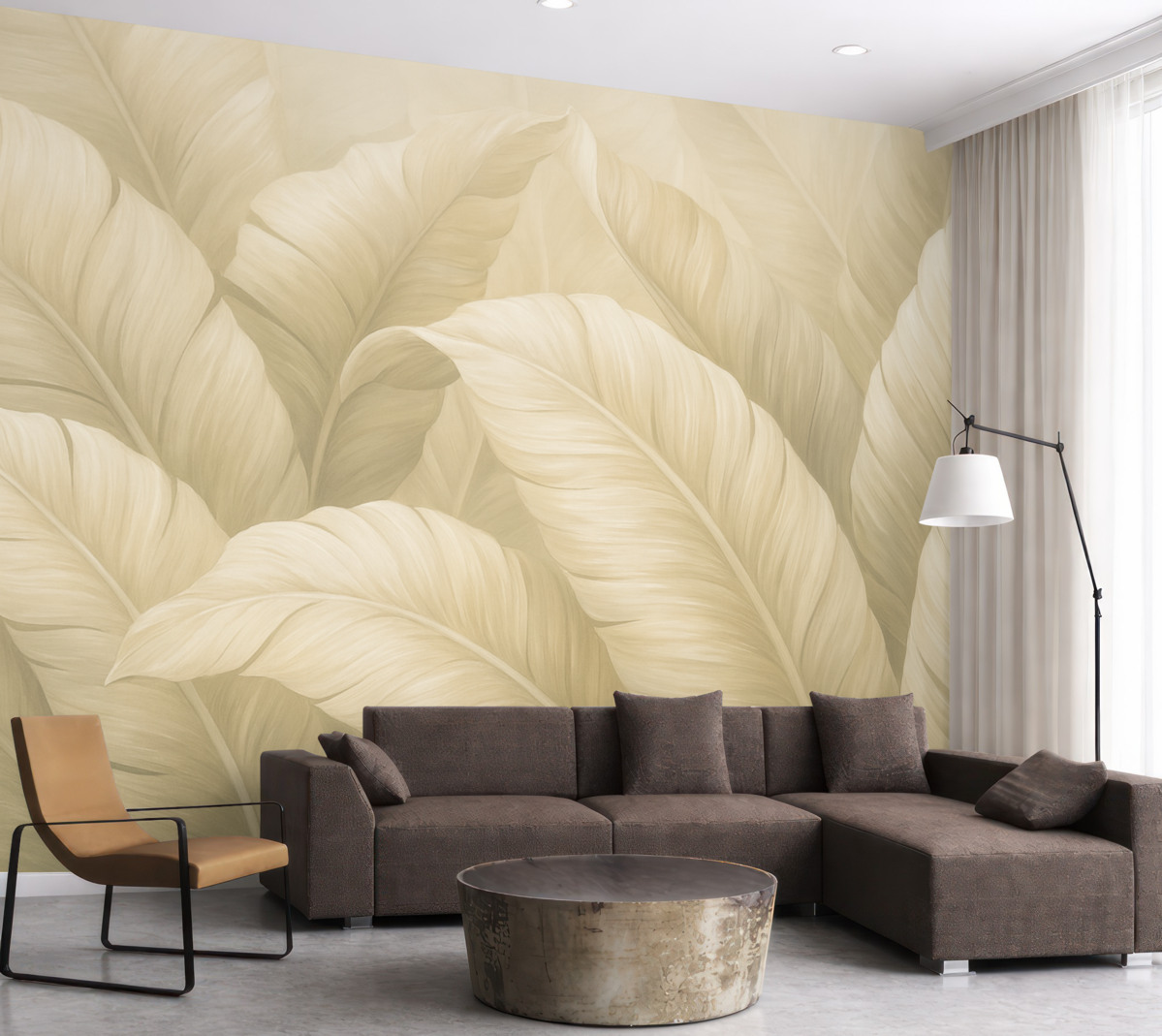 Fototapeta Ogromne kremowe liście drzewa bananowego.