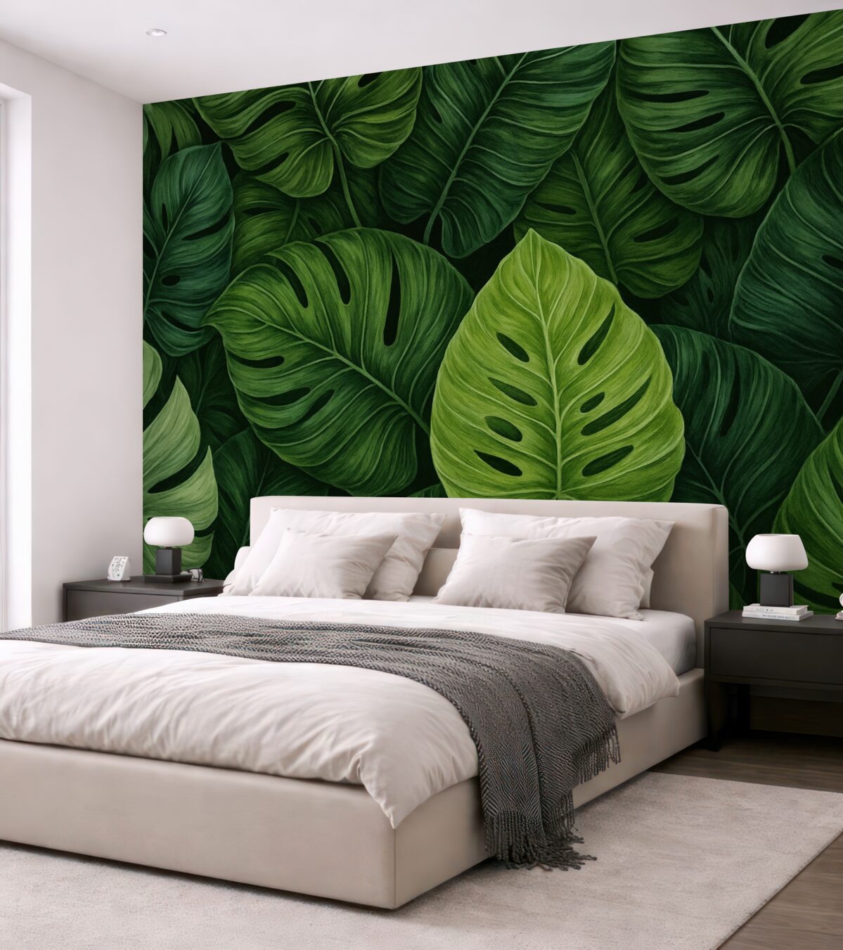 Fototapeta Tropikalne liście monstery w przeróżnych tonach zieleni.