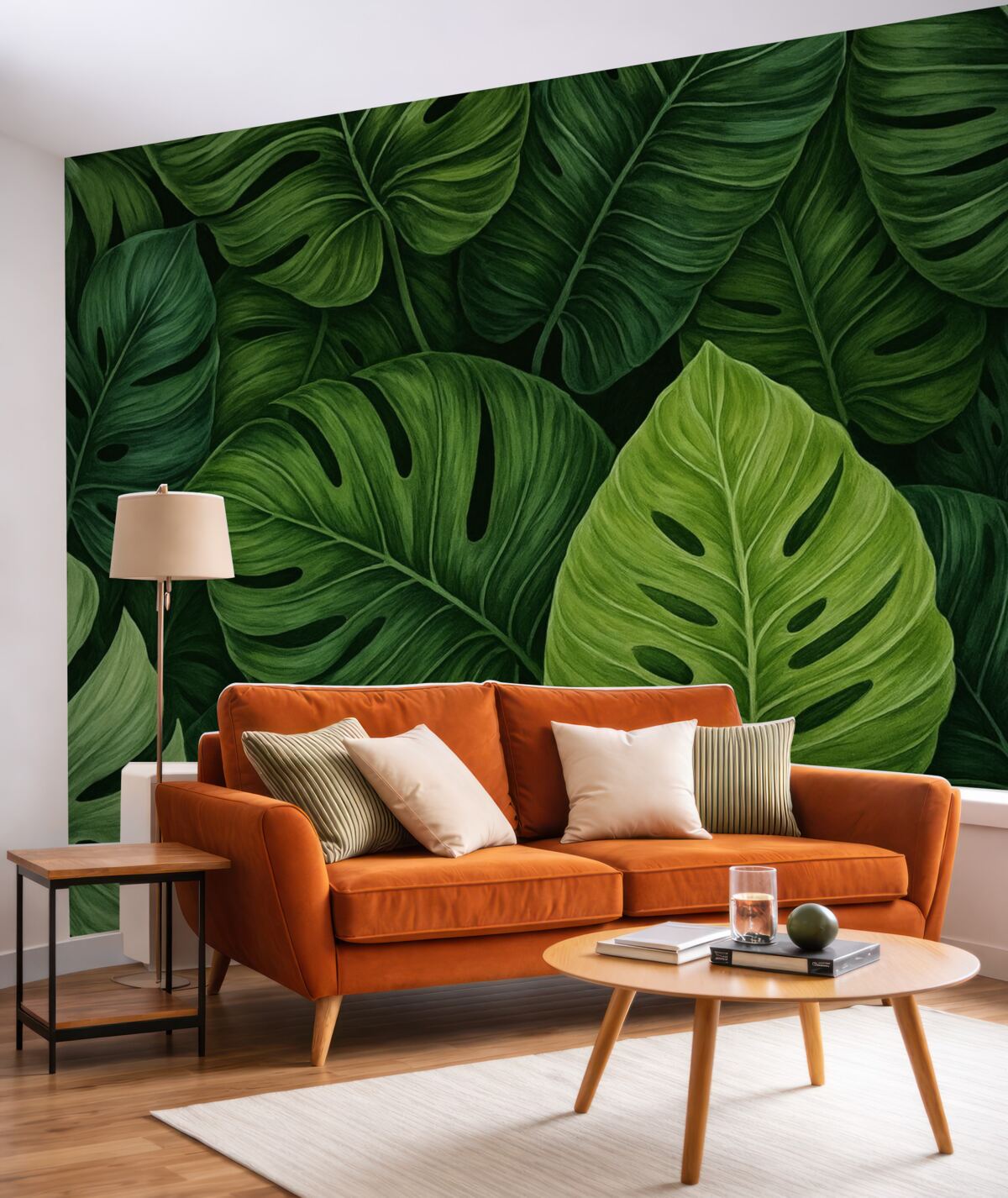 Fototapeta Tropikalne liście monstery w przeróżnych tonach zieleni.