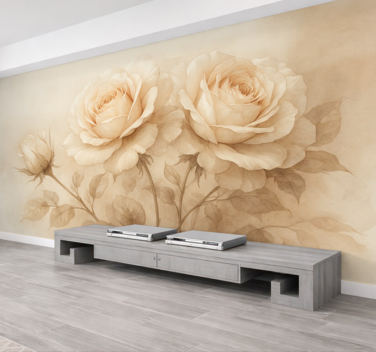 Fototapeta Róże na zacienionym tle przypominającym malarstwo.