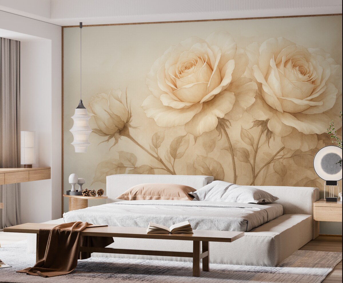 Fototapeta Róże na zacienionym tle przypominającym malarstwo.