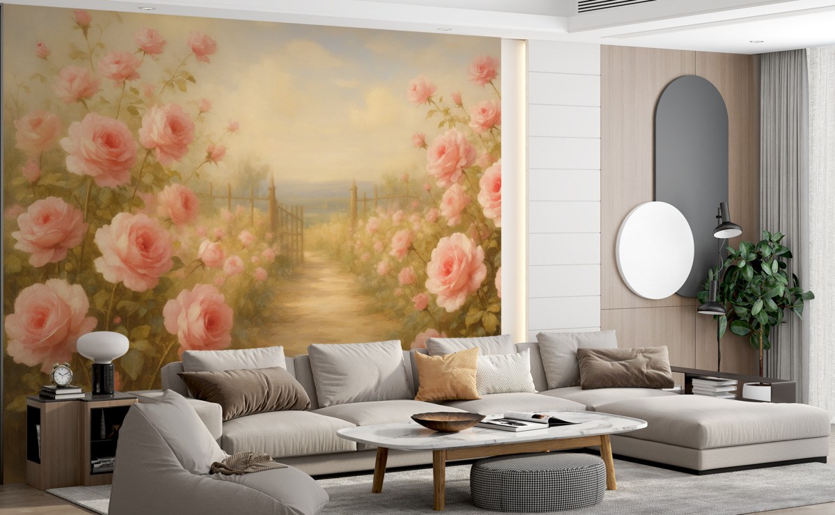 Fototapeta Ogród z różami naśladowujący pociągnięcia pędzla.