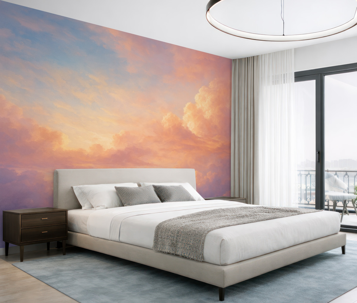 Fototapeta Jasny zachód słońca można opisać jako kolorowy zmierzch.